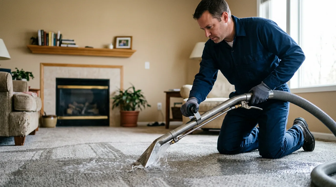Water damage restoration technician working near Amherst, NH